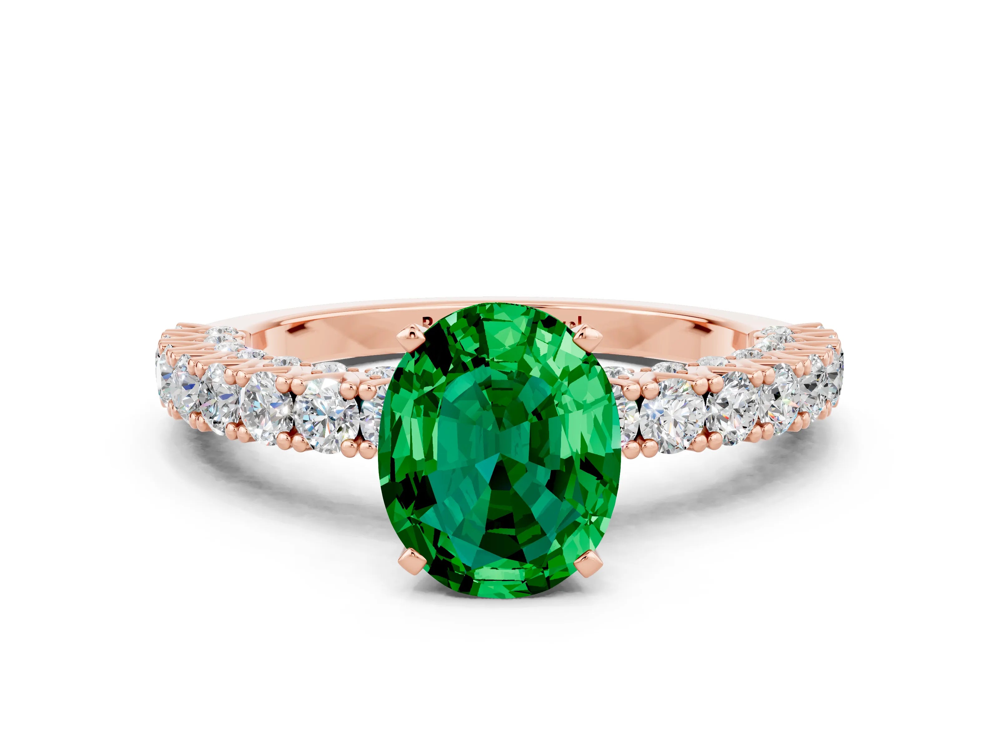 Rose gold Oval Cut Diamond Pavé Band Solitaire Ring with Prong Setting