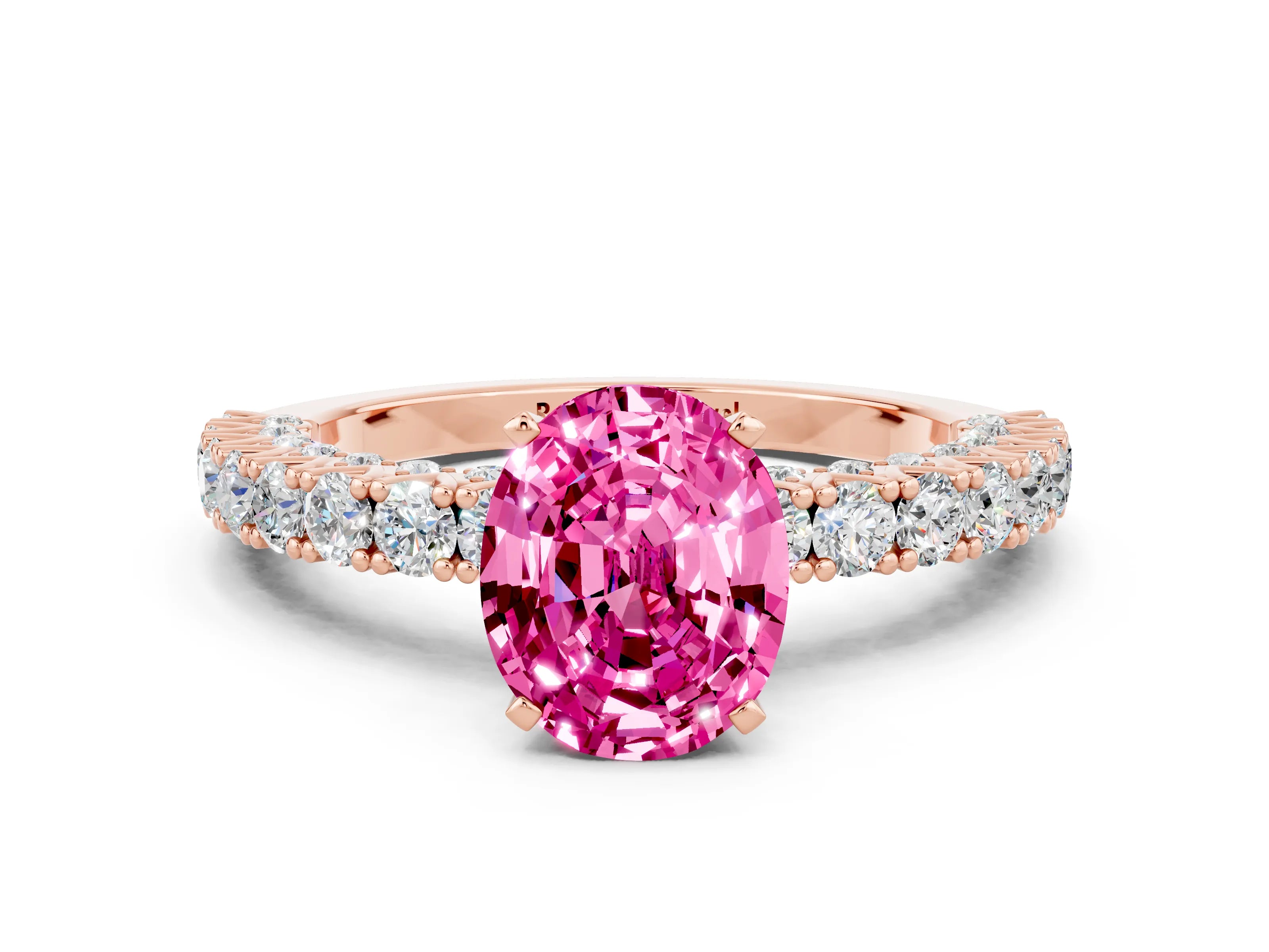 Rose gold Oval Cut Diamond Pavé Band Solitaire Ring with Prong Setting