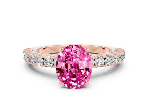 Rose gold Oval Cut Diamond Pavé Band Solitaire Ring with Prong Setting