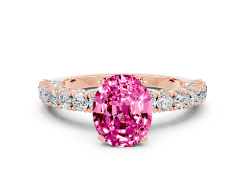 Rose gold Oval Cut Diamond Pavé Band Solitaire Ring with Prong Setting