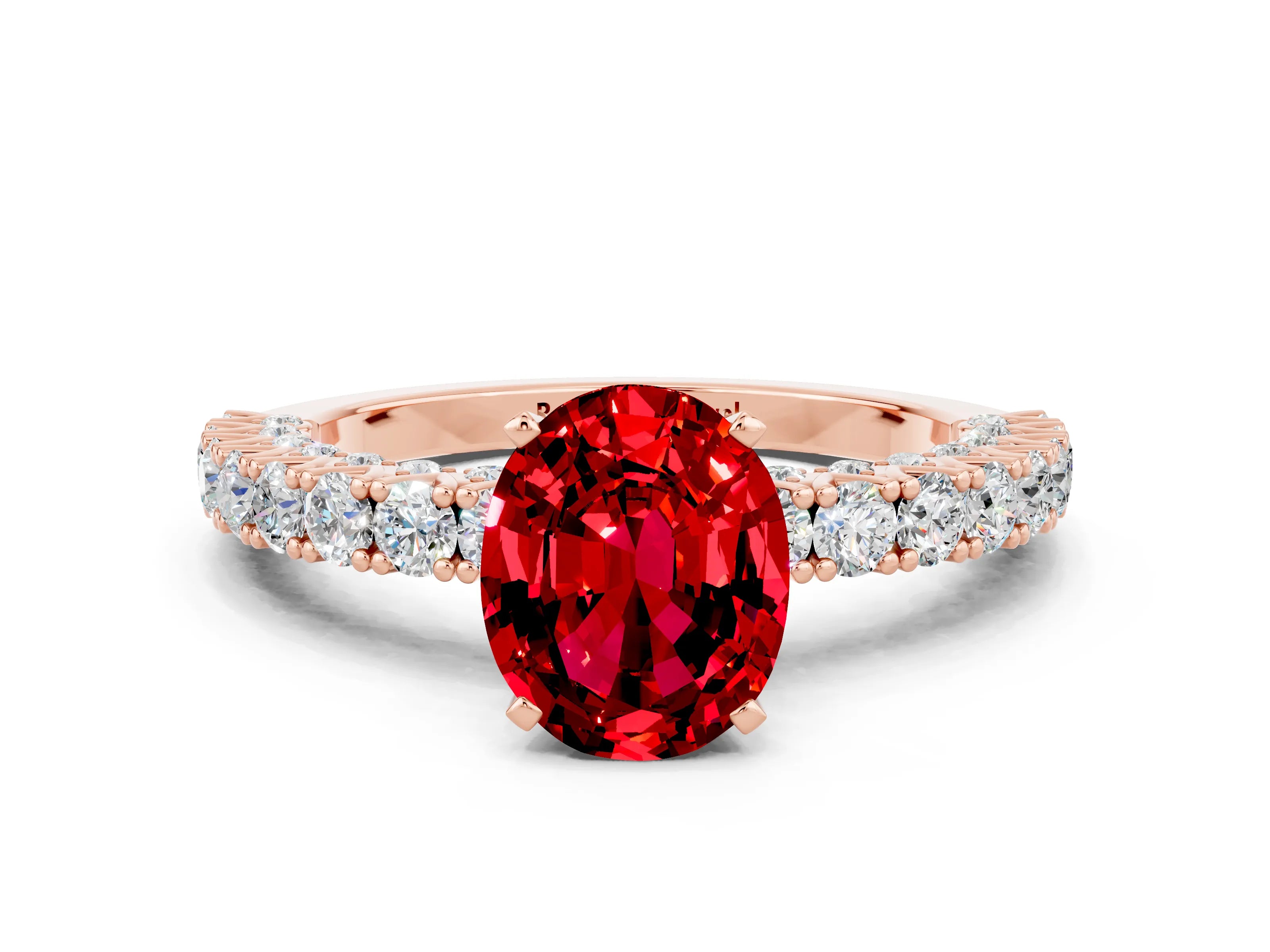 Rose gold Oval Cut Diamond Pavé Band Solitaire Ring with Prong Setting