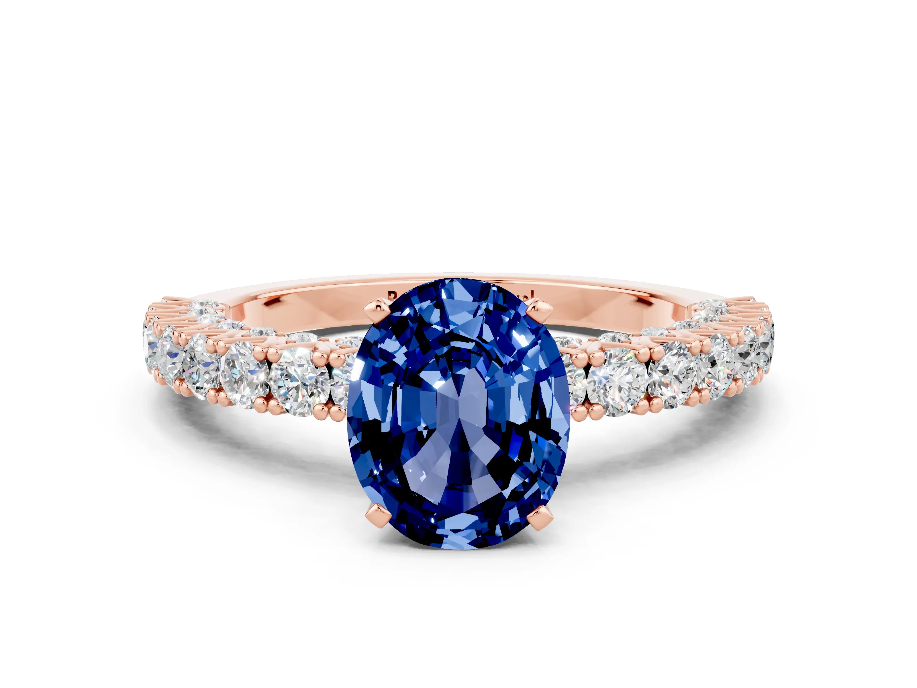 Rose gold Oval Cut Diamond Pavé Band Solitaire Ring with Prong Setting