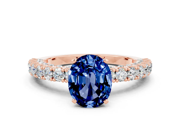 Rose gold Oval Cut Diamond Pavé Band Solitaire Ring with Prong Setting