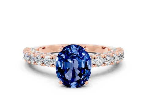 Rose gold Oval Cut Diamond Pavé Band Solitaire Ring with Prong Setting