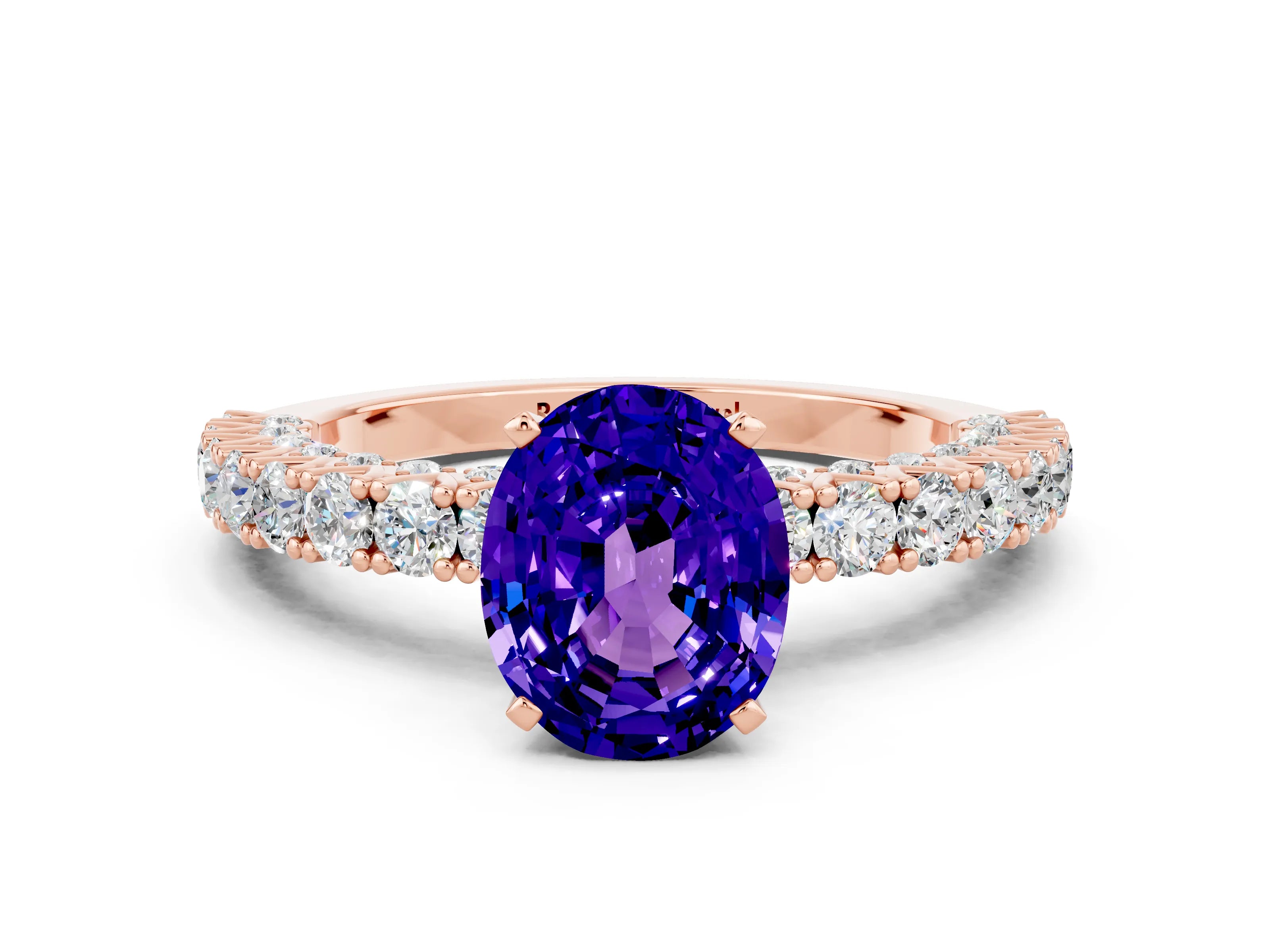 Rose gold Oval Cut Diamond Pavé Band Solitaire Ring with Prong Setting