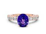 Rose gold Oval Cut Diamond Pavé Band Solitaire Ring with Prong Setting