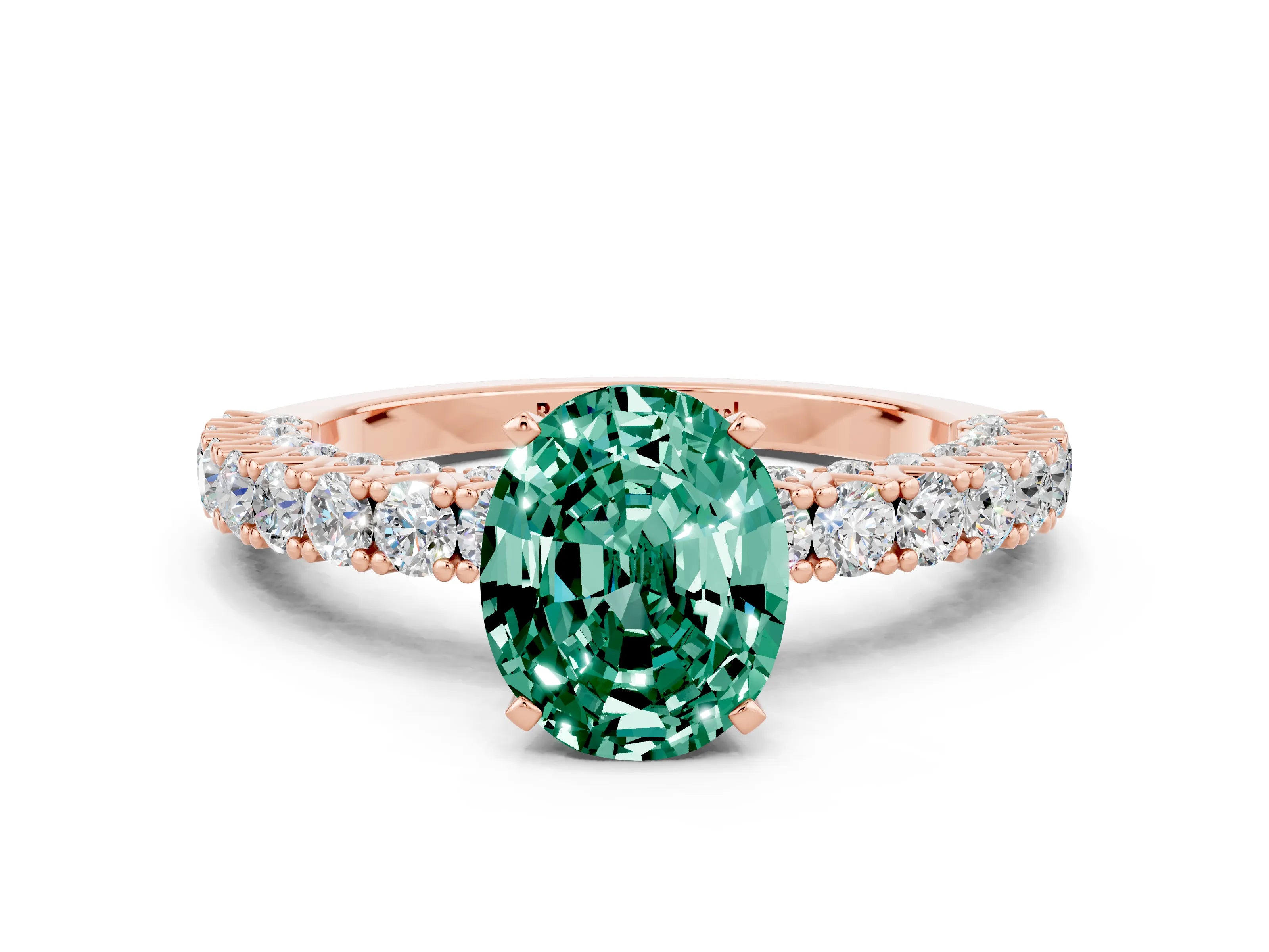 Rose gold Oval Cut Diamond Pavé Band Solitaire Ring with Prong Setting