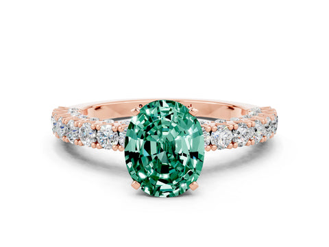 Rose gold Oval Cut Diamond Pavé Band Solitaire Ring with Prong Setting