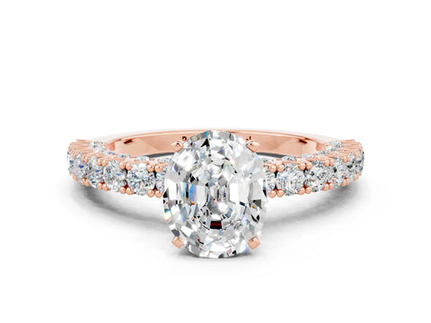 Rose gold Oval Cut Diamond Pavé Band Solitaire Ring with Prong Setting