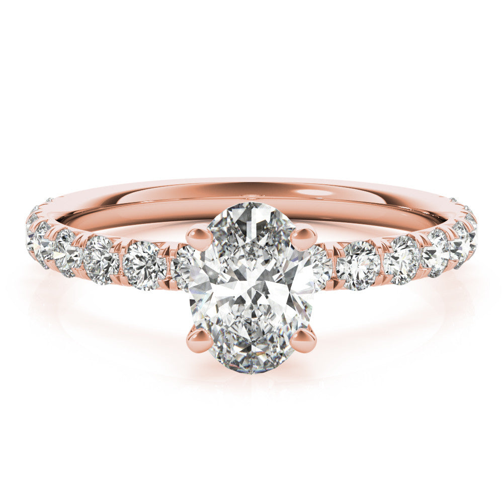 Rose gold Oval Cut Diamond Pavé Band Solitaire with Four-Prong Setting 1