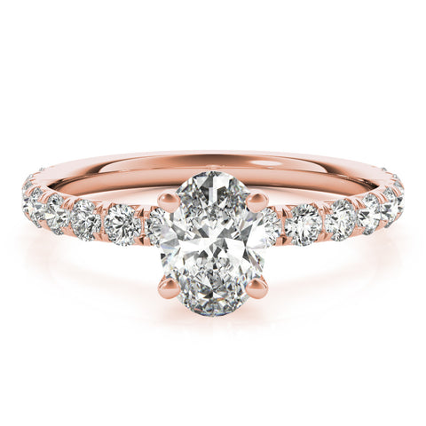 Rose gold Oval Cut Diamond Pavé Band Solitaire with Four-Prong Setting 1