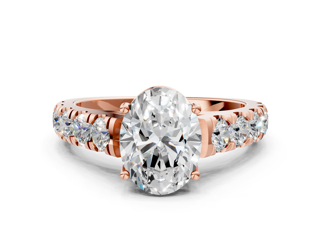 Rose gold Oval Cut Diamond Pavé Band Solitaire with Four-Prong Setting_24