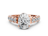 Rose gold Oval Cut Diamond Pavé Band Solitaire with Four-Prong Setting_24