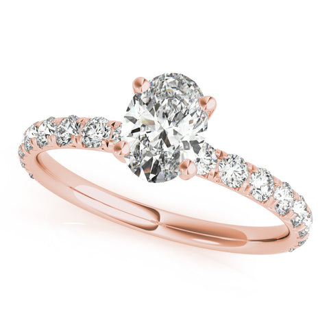 Rose gold Oval Cut Diamond Pavé Band Solitaire with Four-Prong Setting
