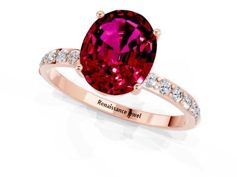 Rose gold Oval Cut Diamond Pavé Band with Six-Prong Setting_1