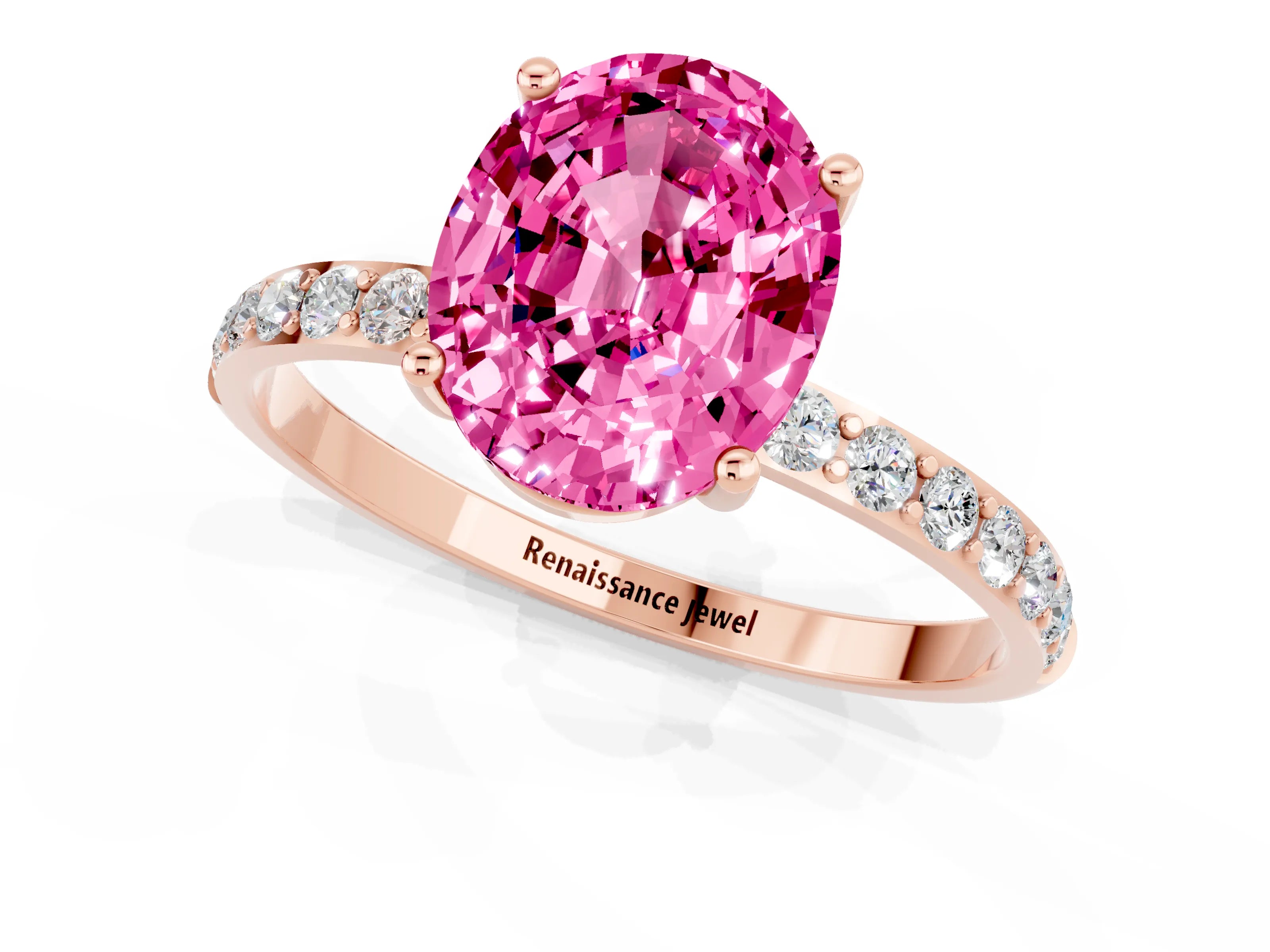 Rose gold Oval Cut Diamond Pavé Band with Six-Prong Setting_1