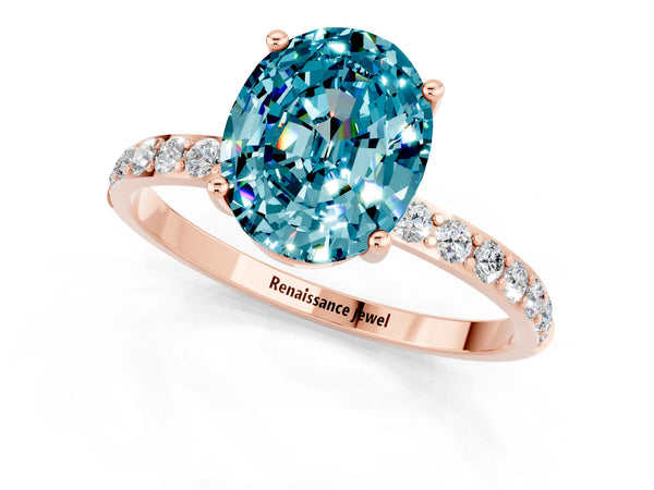 Rose gold Oval Cut Diamond Pavé Band with Six-Prong Setting