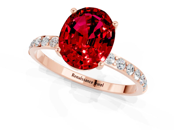 Rose gold Oval Cut Diamond Pavé Band with Six-Prong Setting