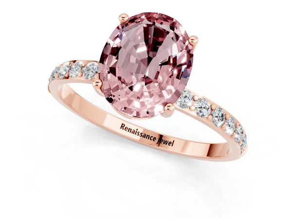 Rose gold Oval Cut Diamond Pavé Band with Six-Prong Setting