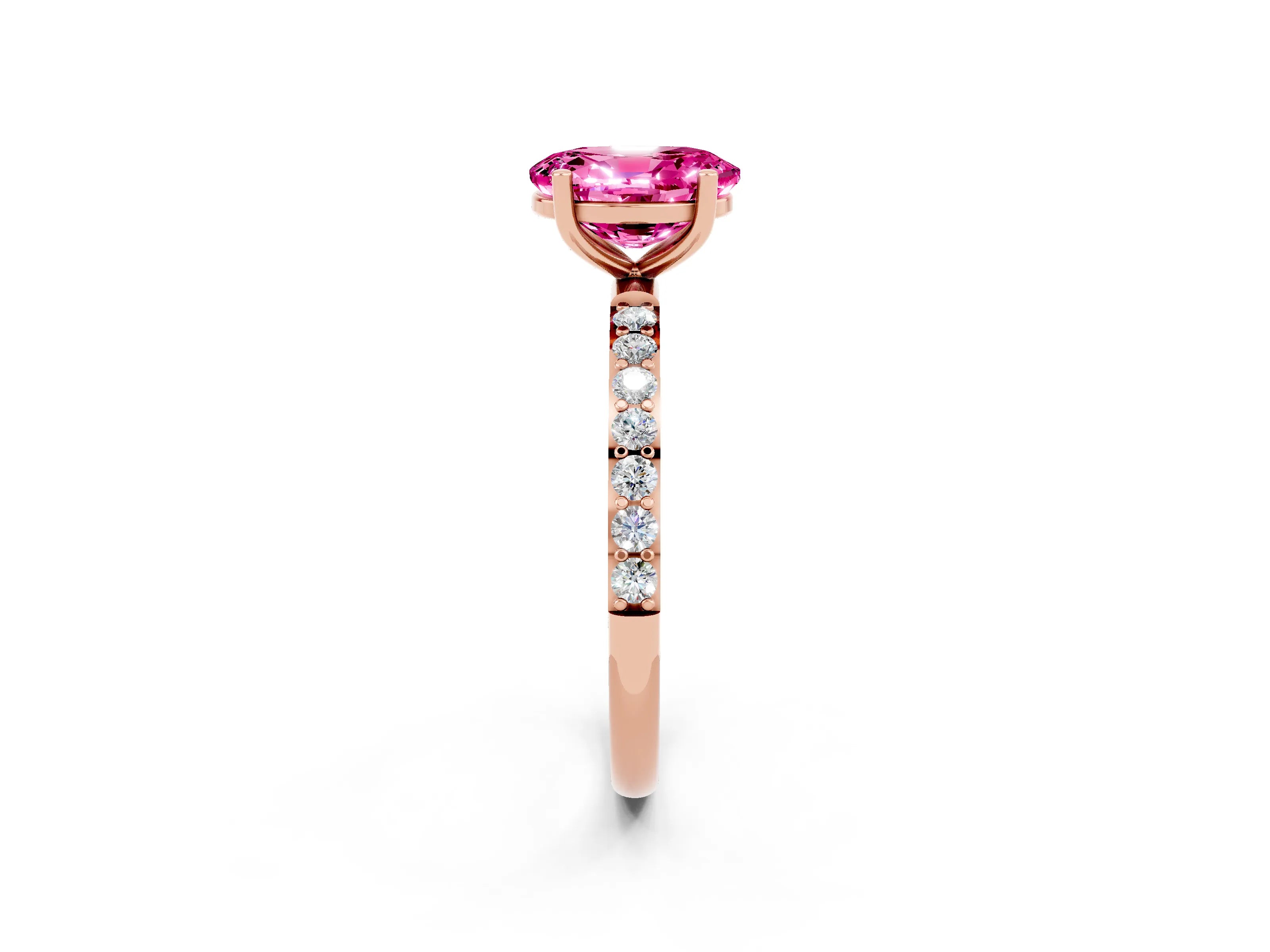 Rose gold Oval Cut Diamond Pavé Band with Six-Prong Setting_2