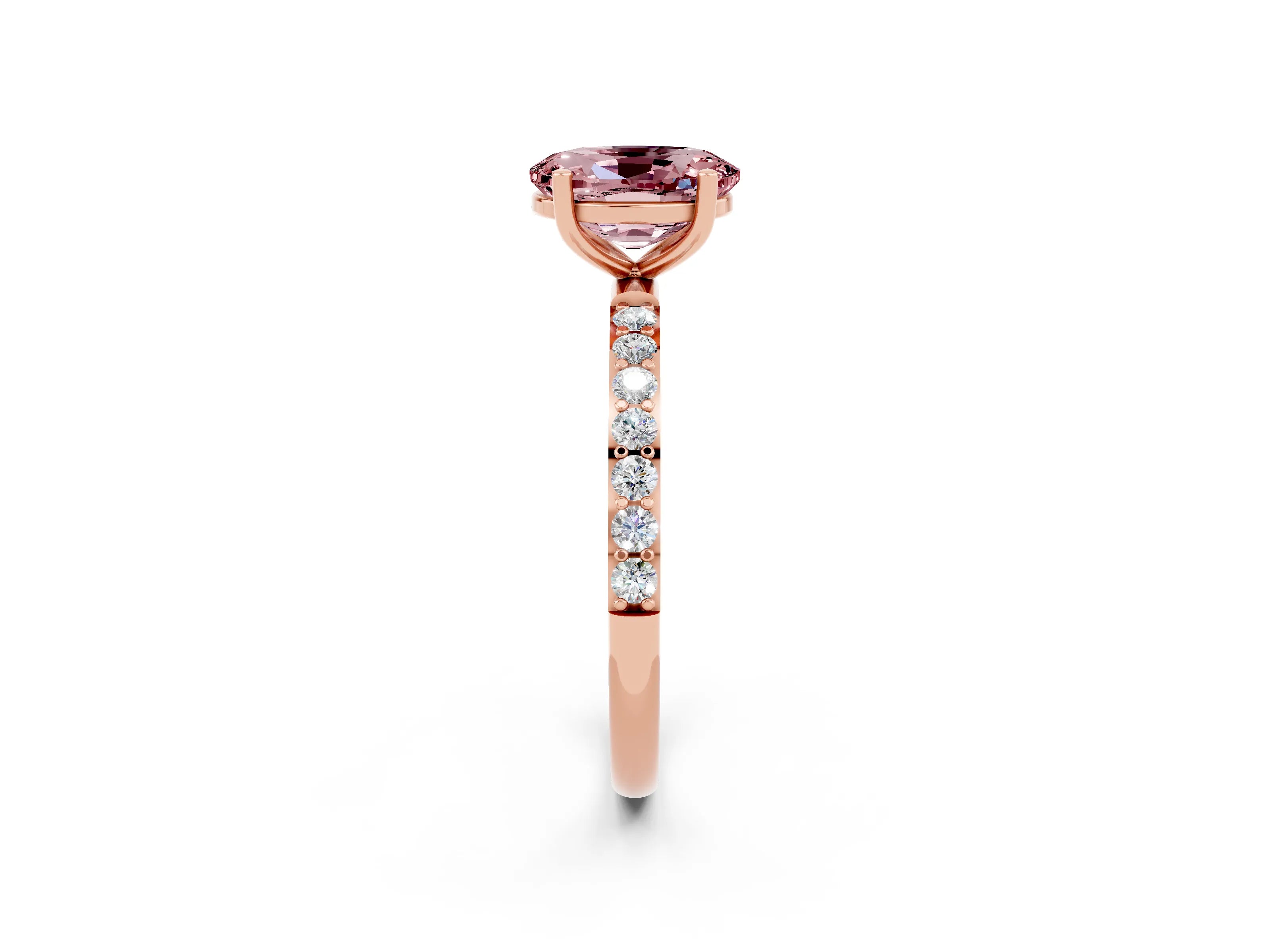 Rose gold Oval Cut Diamond Pavé Band with Six-Prong Setting_2