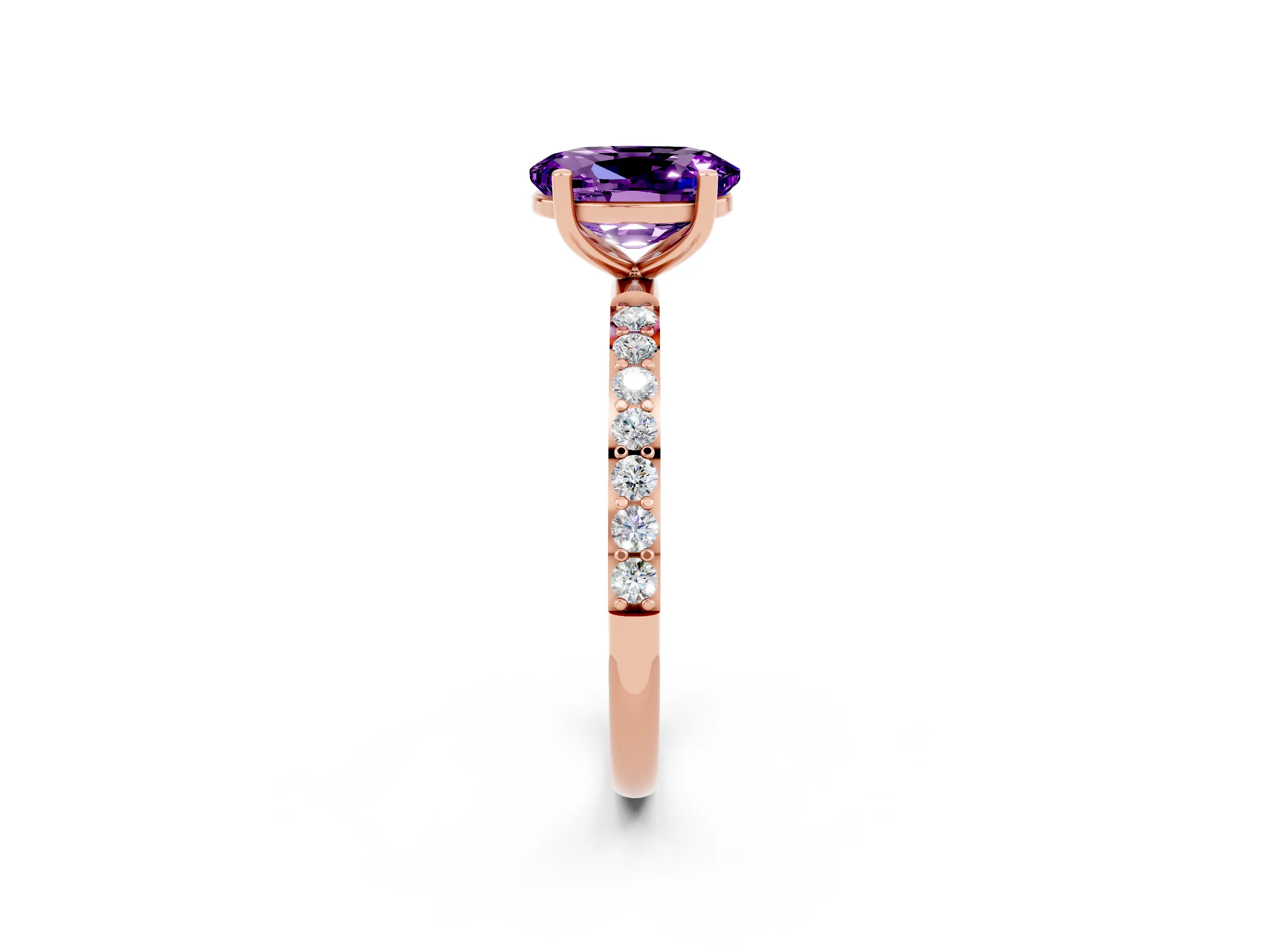 Rose gold Oval Cut Diamond Pavé Band with Six-Prong Setting_2