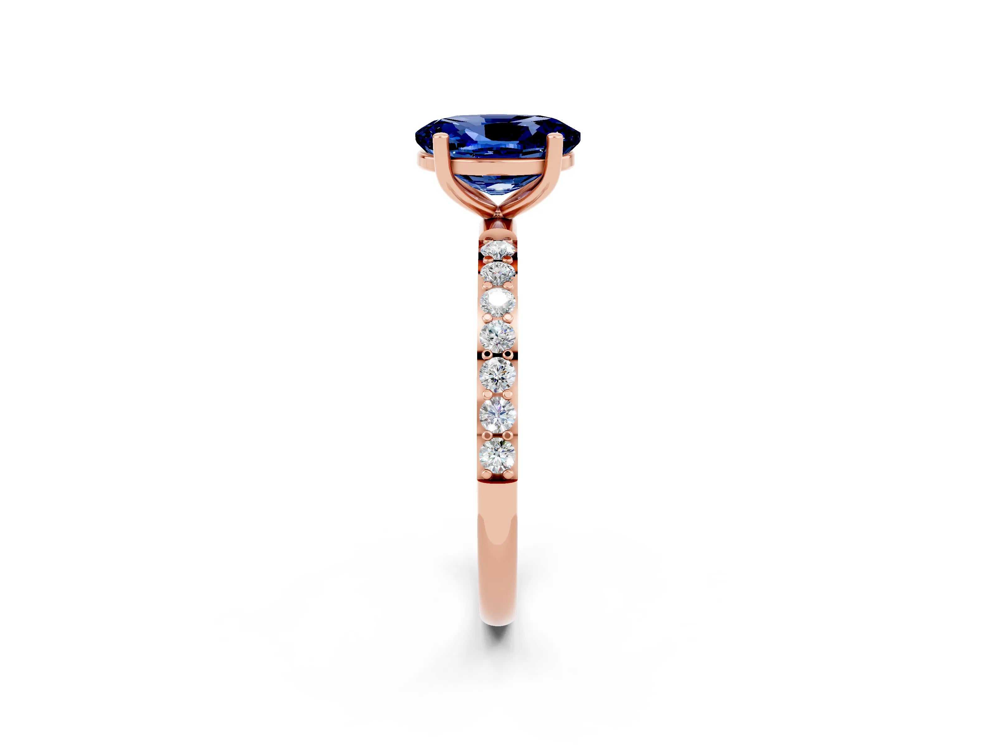 Rose gold Oval Cut Diamond Pavé Band with Six-Prong Setting_2