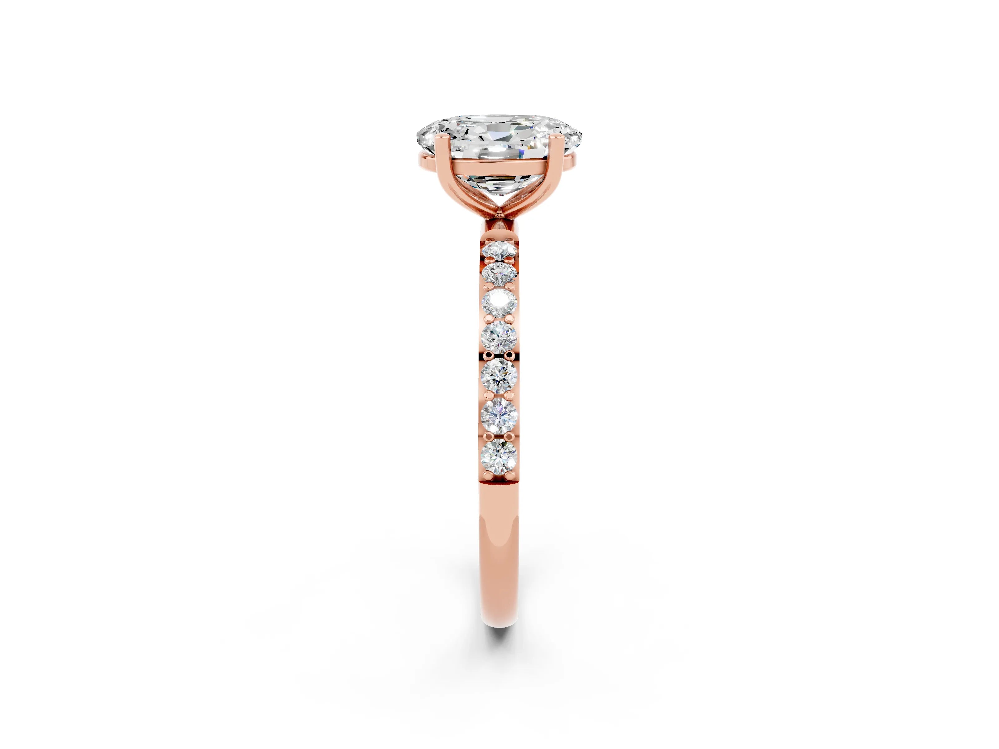 Rose gold Oval Cut Diamond Pavé Band with Six-Prong Setting_2