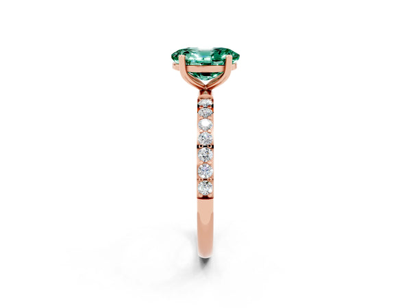 Rose gold Oval Cut Green Sapphire Solitaire Ring with Round Pavé Shoulders and Prong Setting