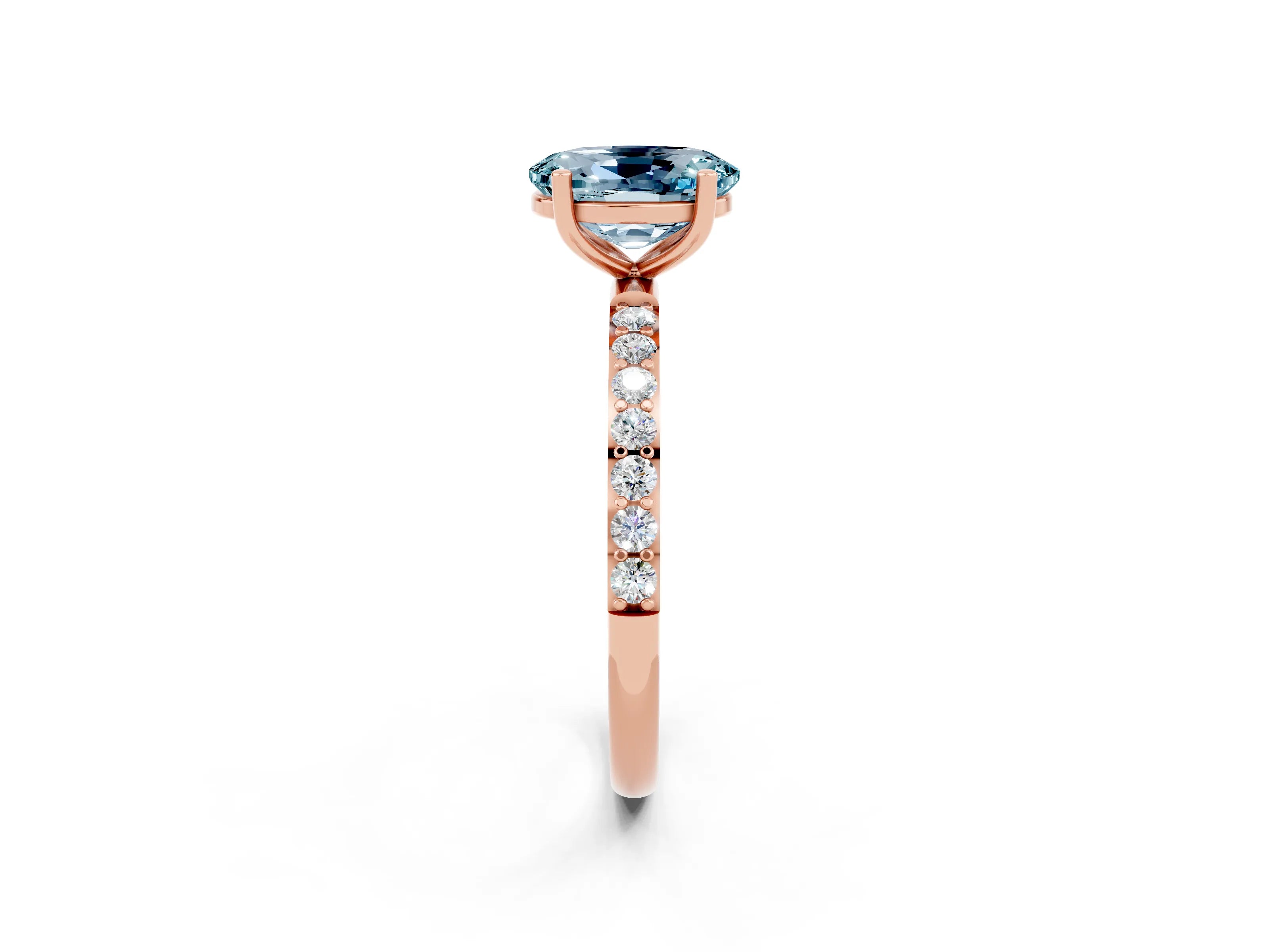 Rose gold Oval Cut Diamond Pavé Band with Six-Prong Setting_2