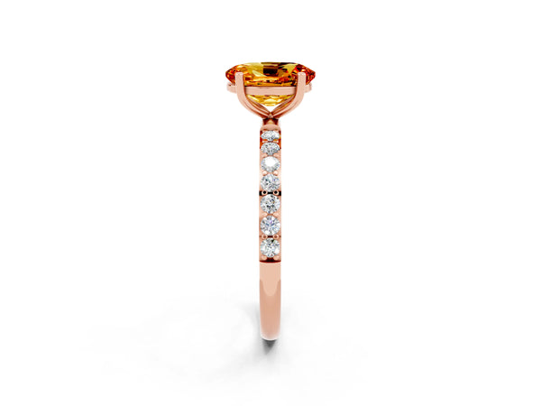 Rose gold Oval Cut Citrine Solitaire Ring with Round Pavé Shoulders and Prong Setting