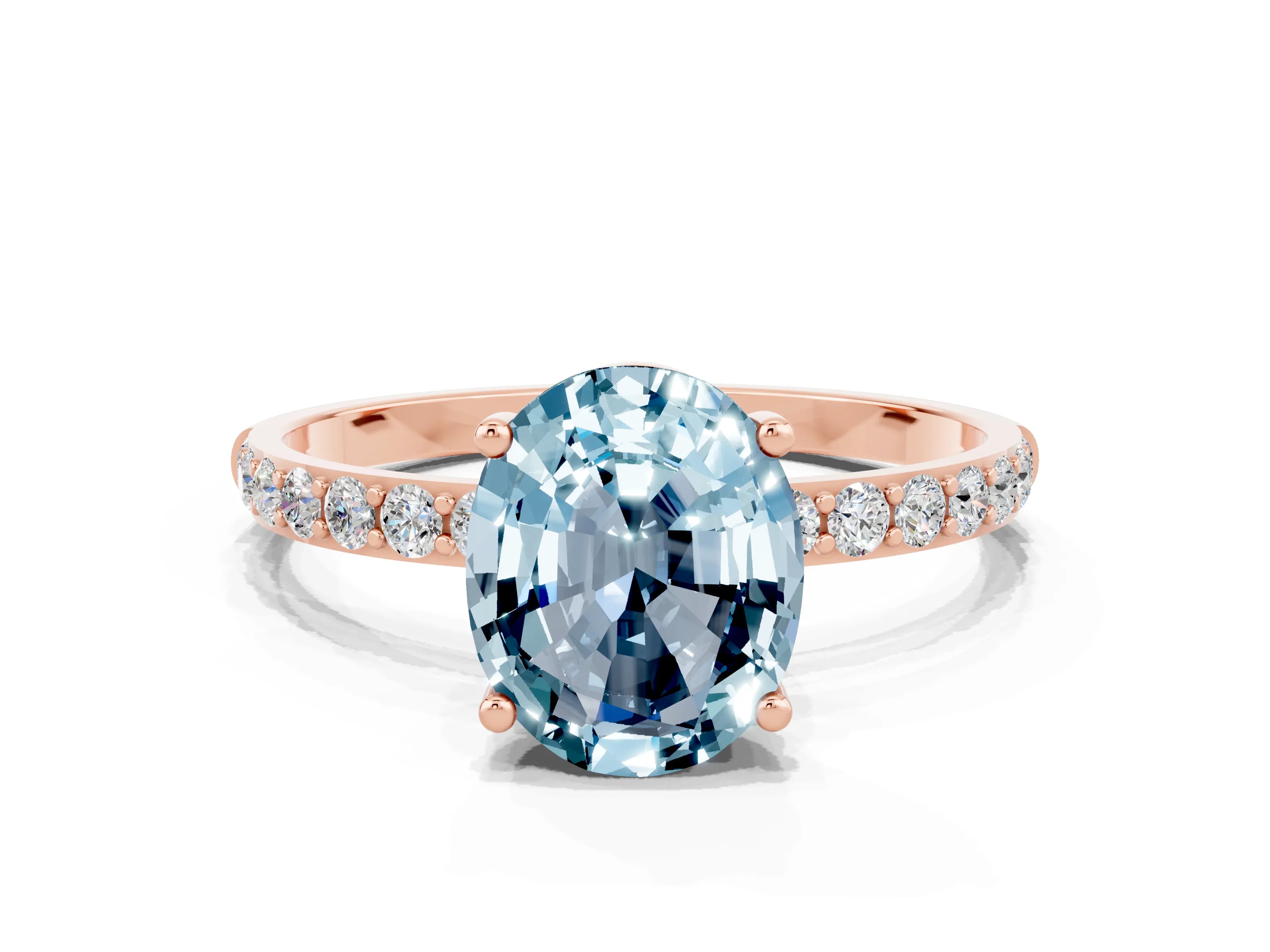 Rose gold Oval Cut Diamond Pavé Band with Six-Prong Setting