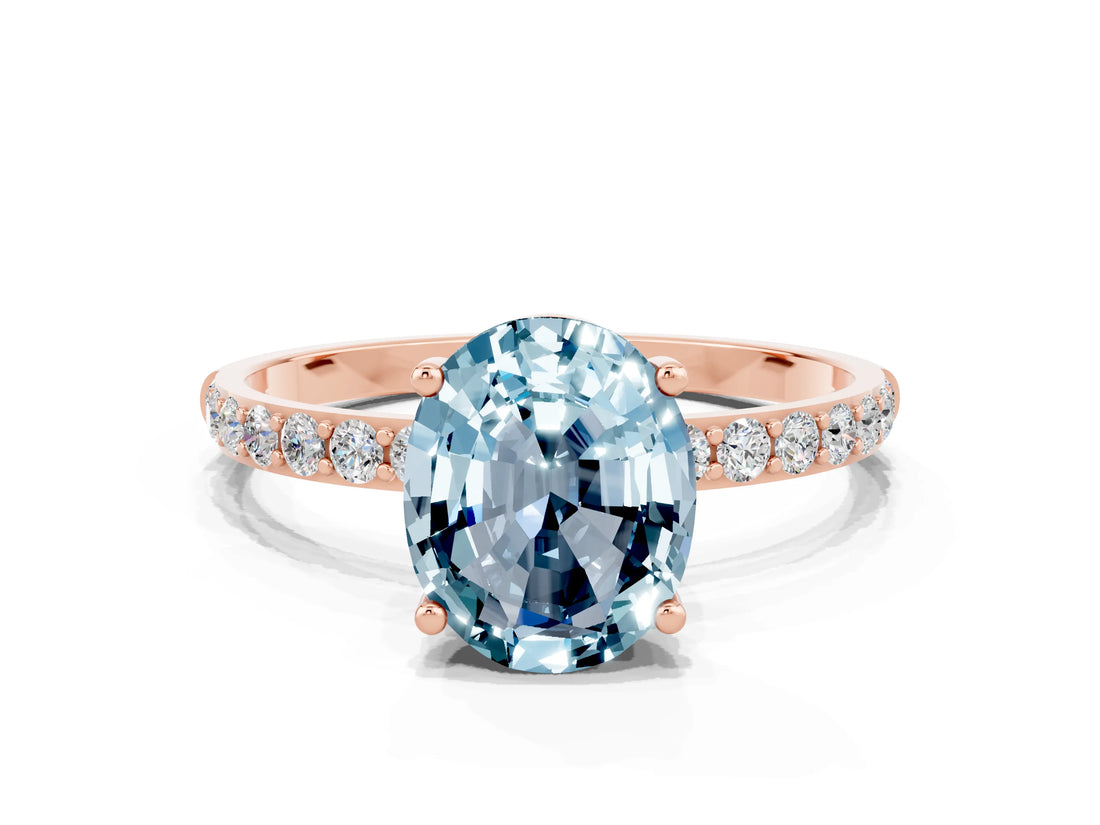 Rose gold Oval Cut Diamond Pavé Band with Six-Prong Setting