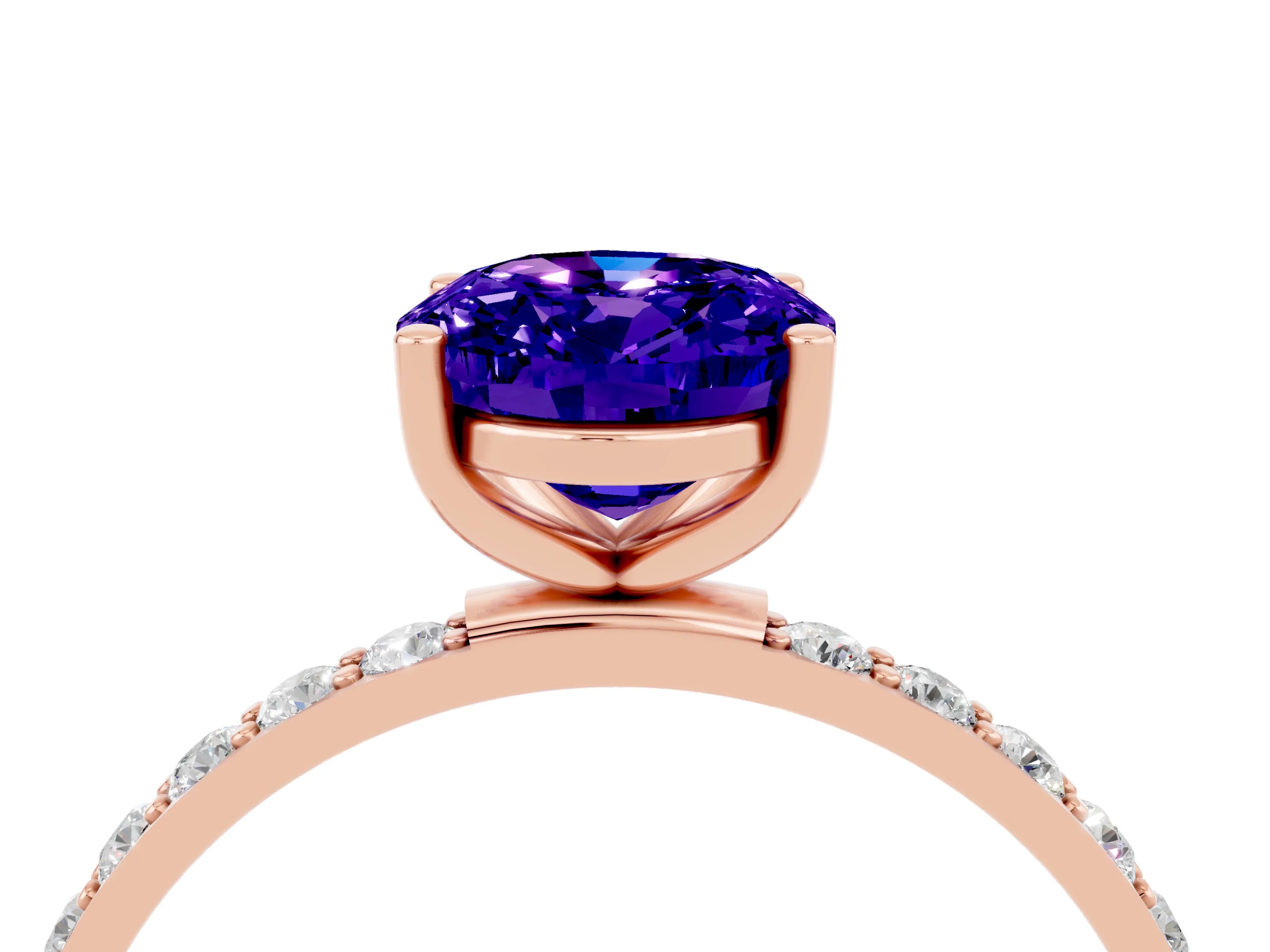 Rose gold Oval Cut Diamond Pavé Band with Six-Prong Setting_4