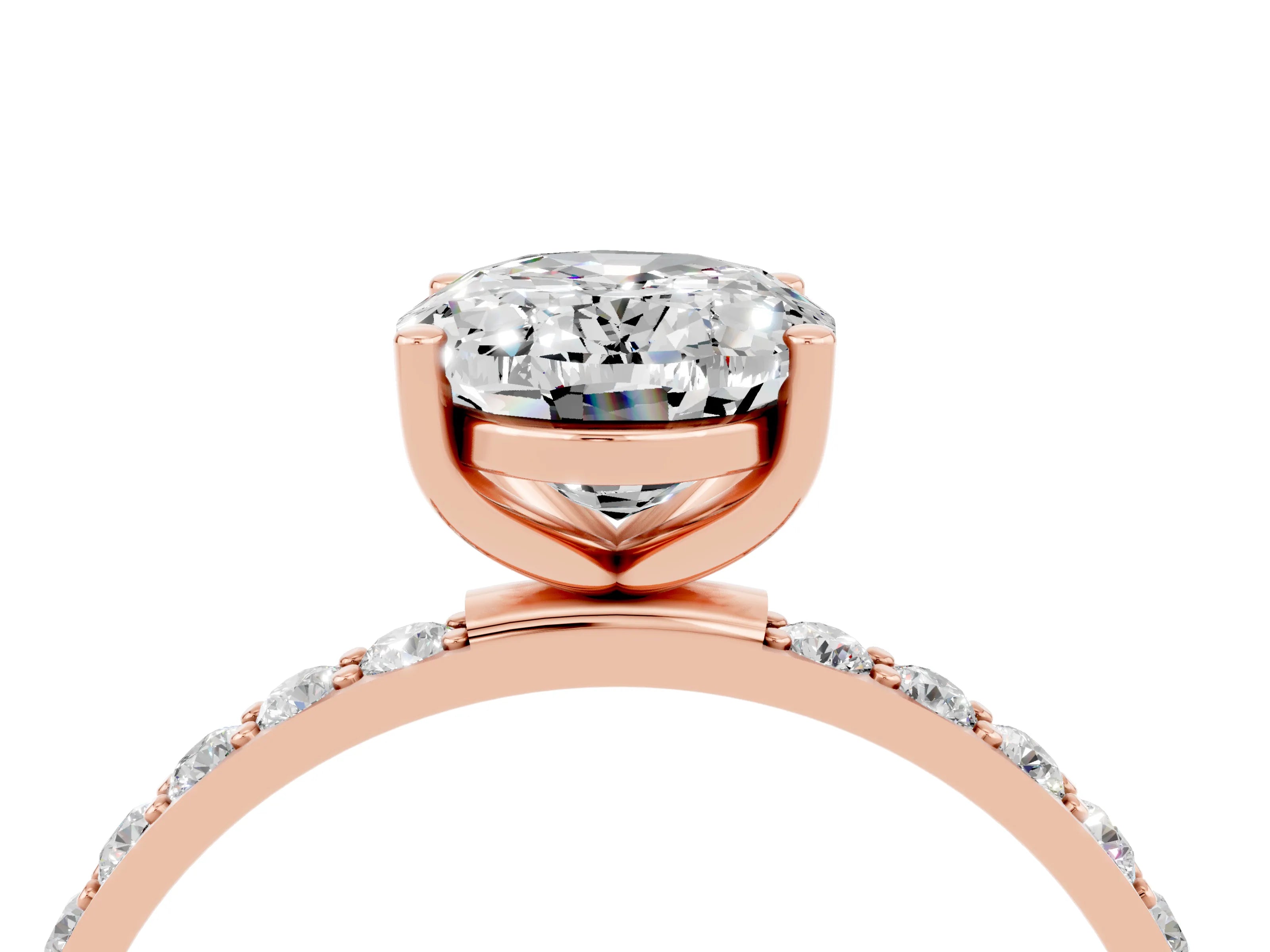 Rose gold Oval Cut Diamond Pavé Band with Six-Prong Setting_4