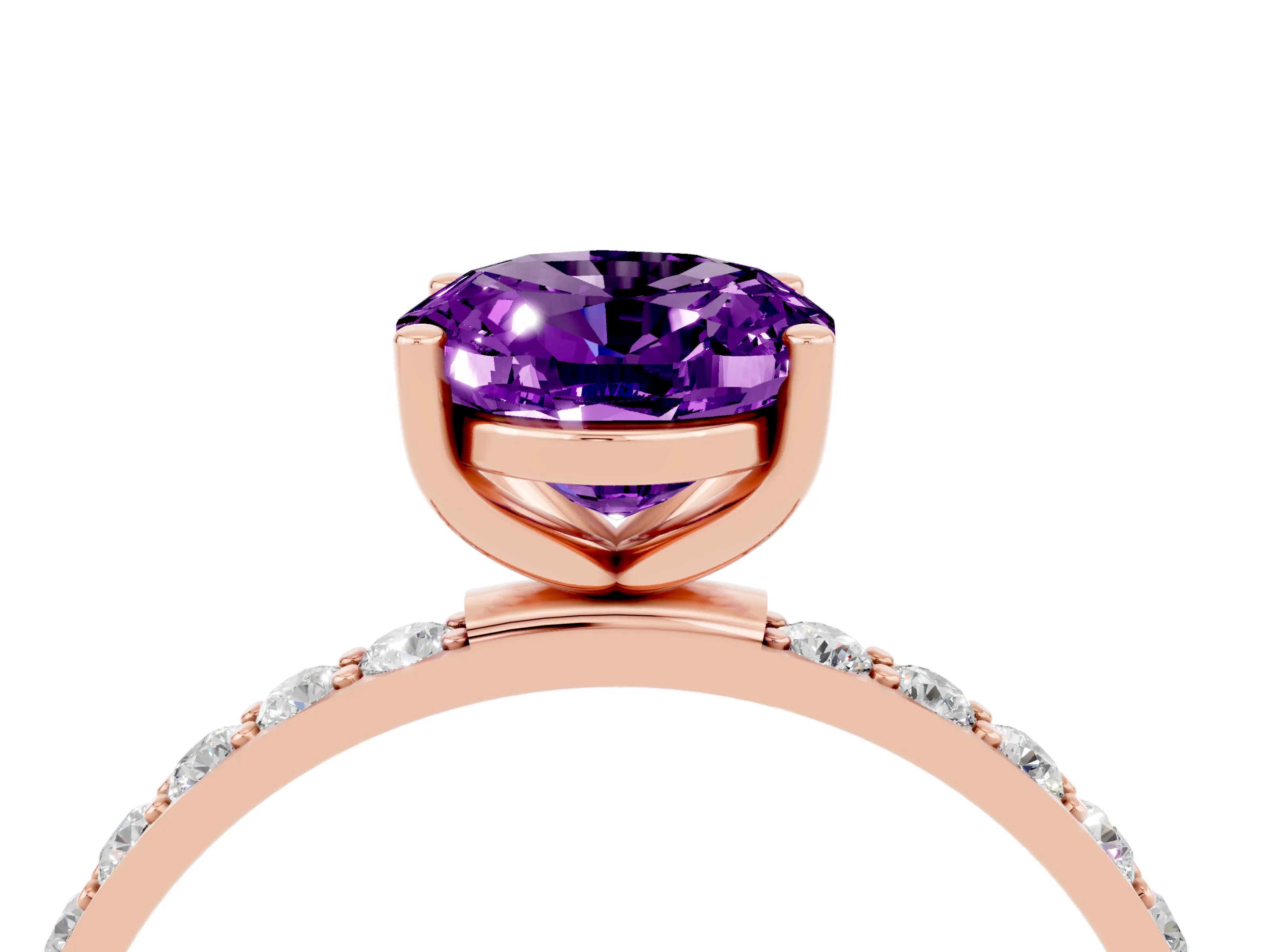 Rose gold Oval Cut Diamond Pavé Band with Six-Prong Setting_4
