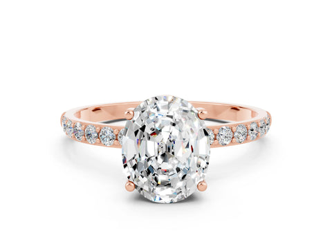 Rose gold Oval Cut Diamond Pavé Band with Six-Prong Setting