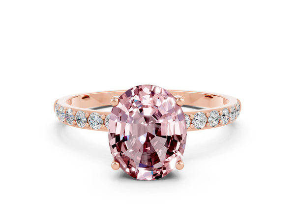 Rose gold Oval Cut Diamond Pavé Band with Six-Prong Setting