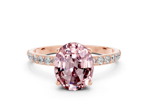 Rose gold Oval Cut Diamond Pavé Band with Six-Prong Setting