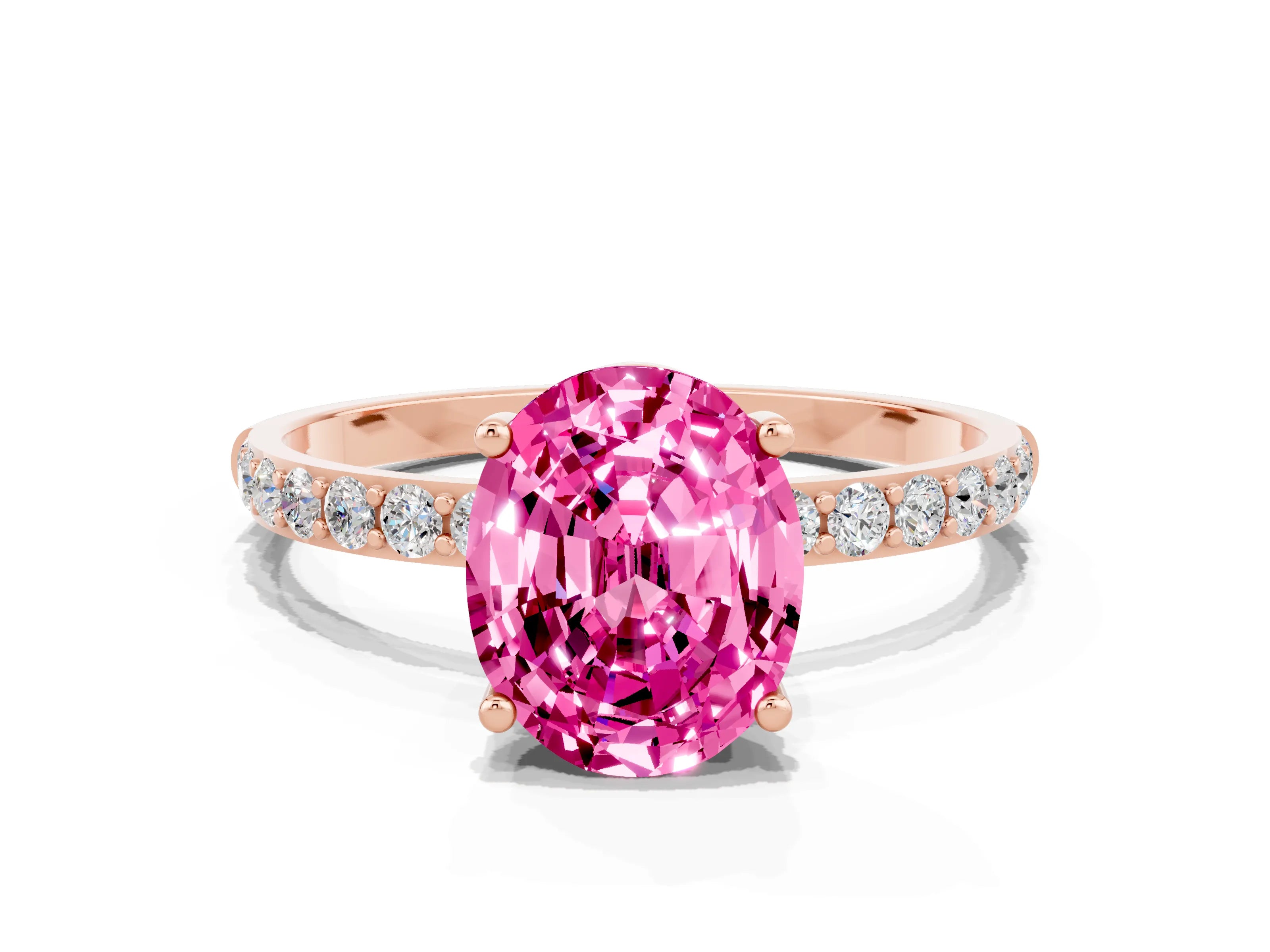 Rose gold Oval Cut Diamond Pavé Band with Six-Prong Setting