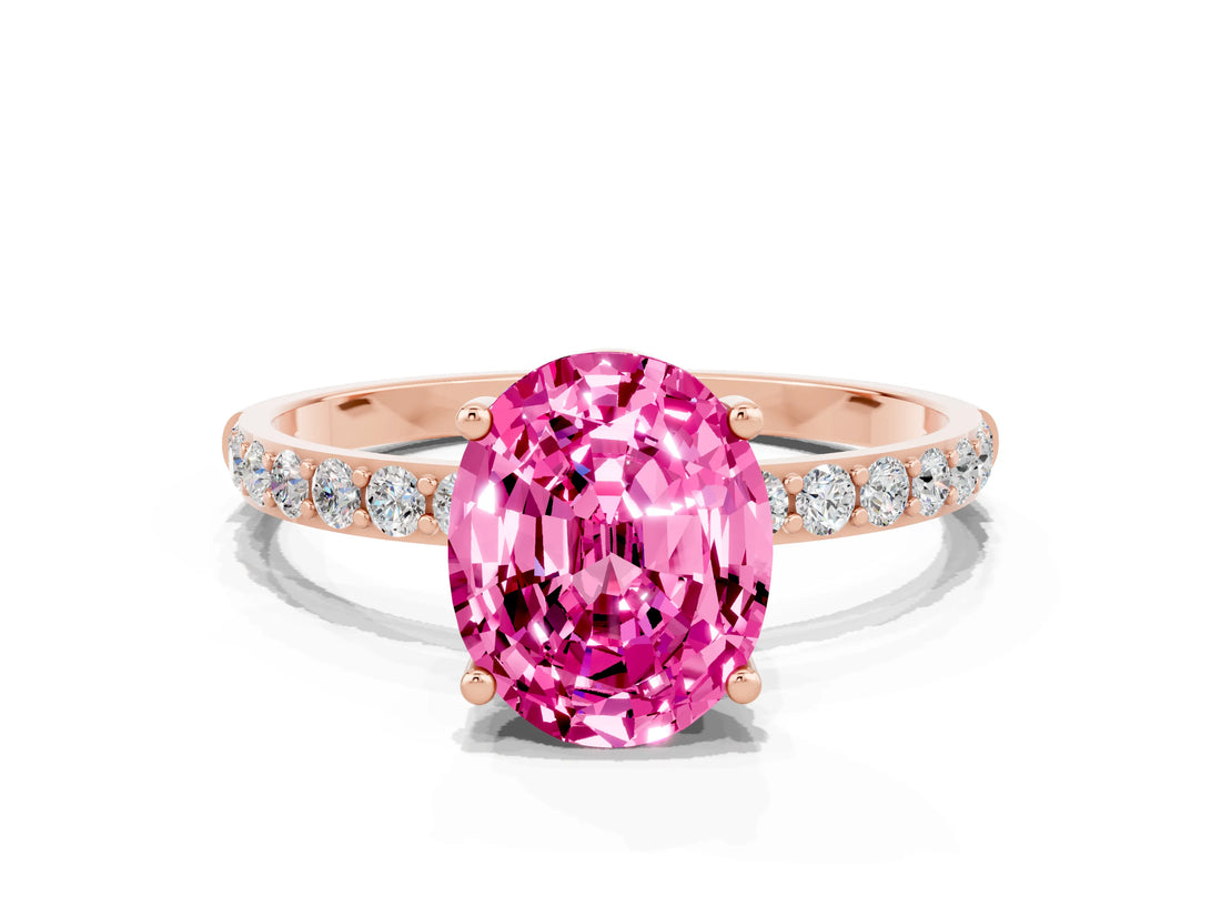 Rose gold Oval Cut Diamond Pavé Band with Six-Prong Setting