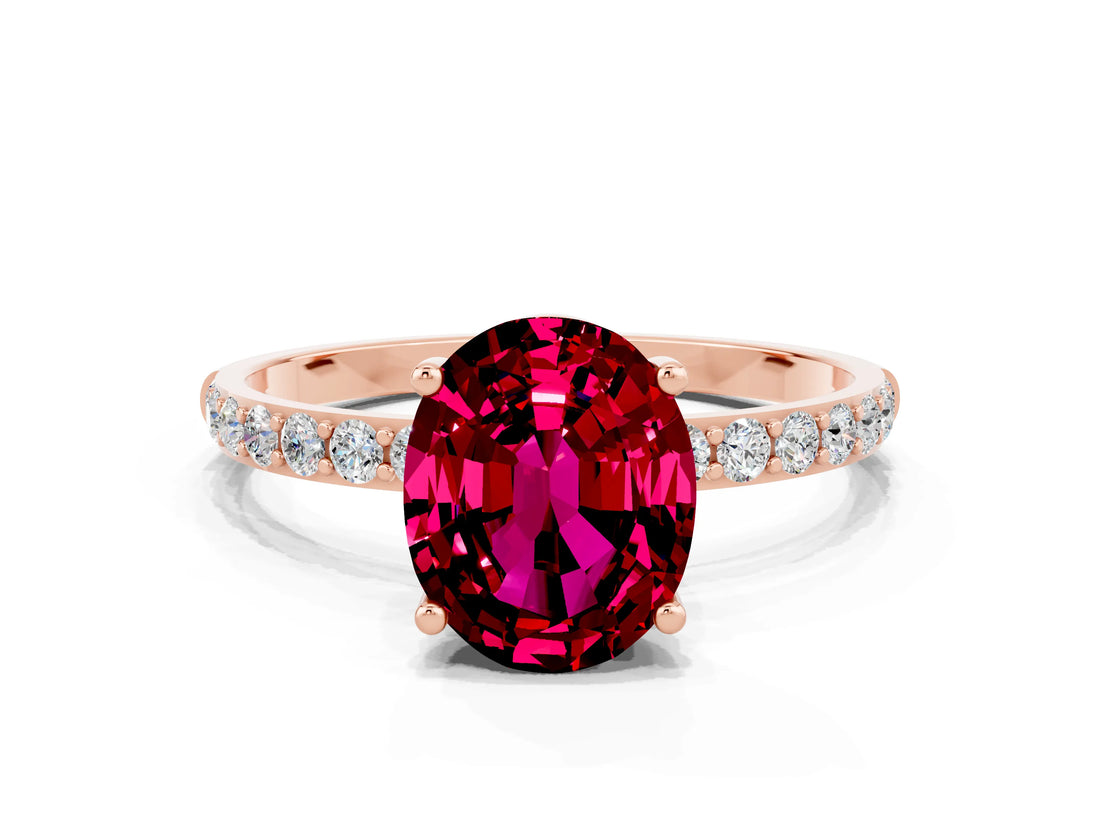 Rose gold Oval Cut Diamond Pavé Band with Six-Prong Setting