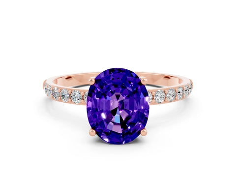 Rose gold Oval Cut Diamond Pavé Band with Six-Prong Setting