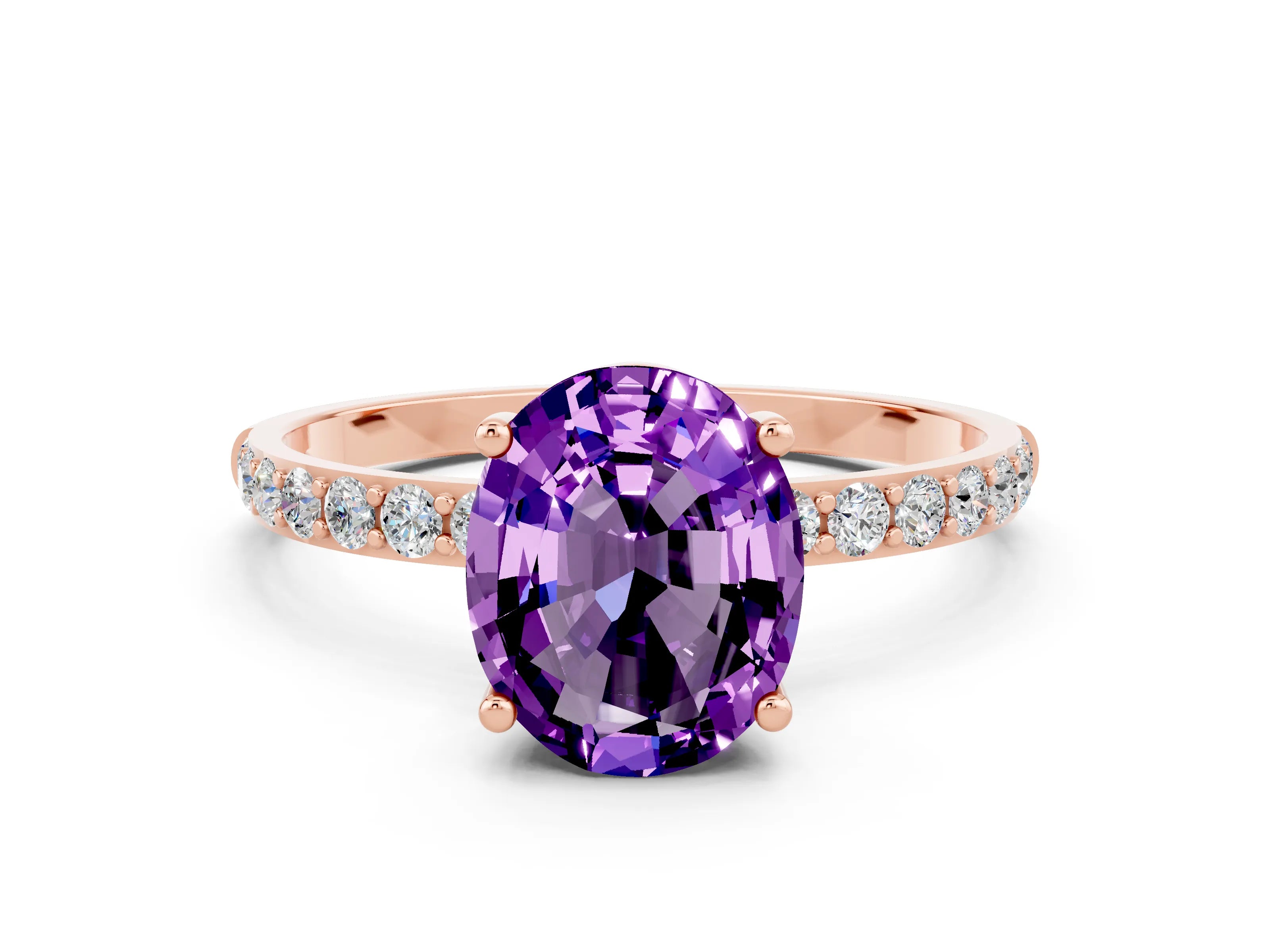 Rose gold Oval Cut Diamond Pavé Band with Six-Prong Setting