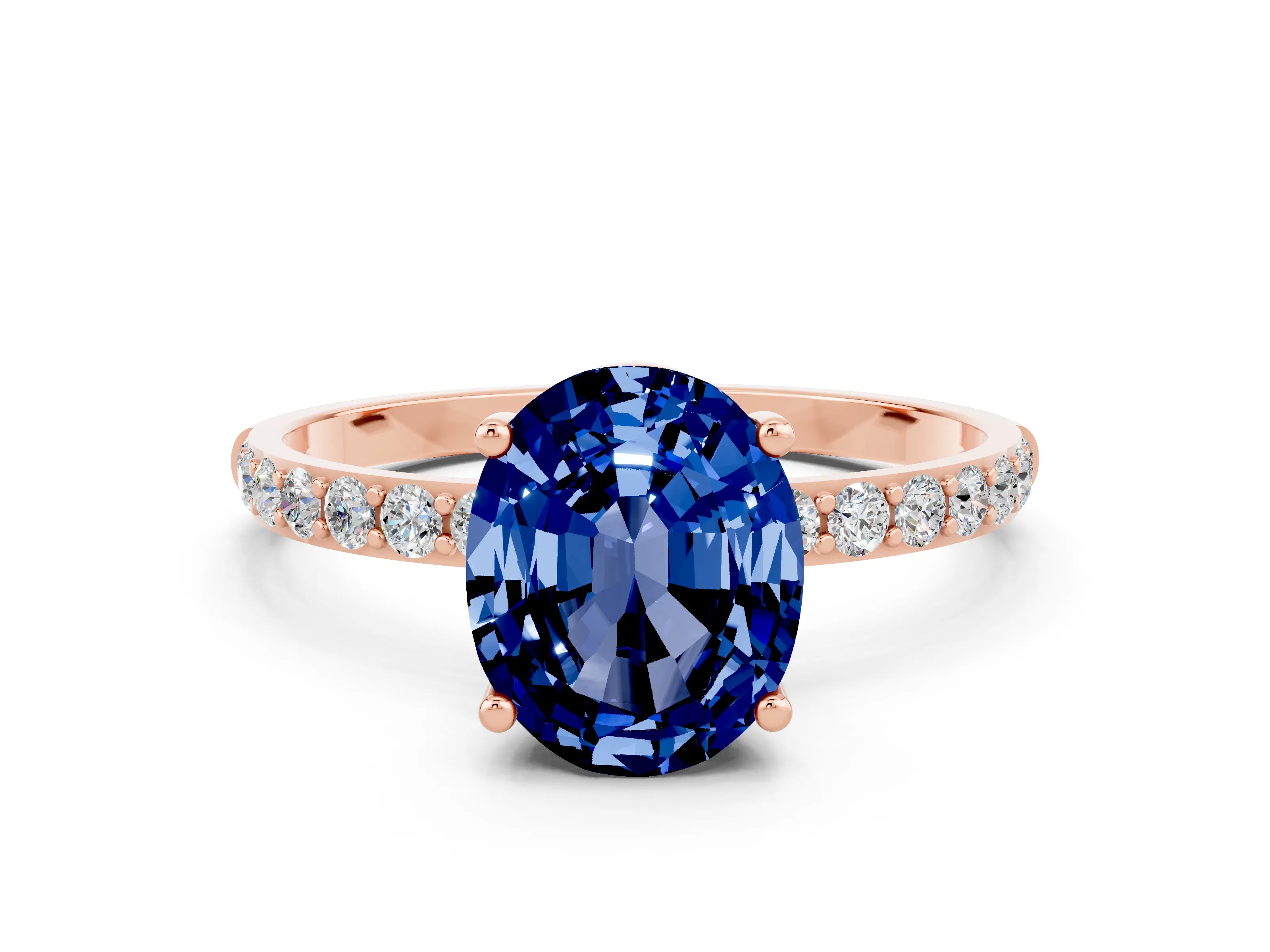 Rose gold Oval Cut Diamond Pavé Band with Six-Prong Setting