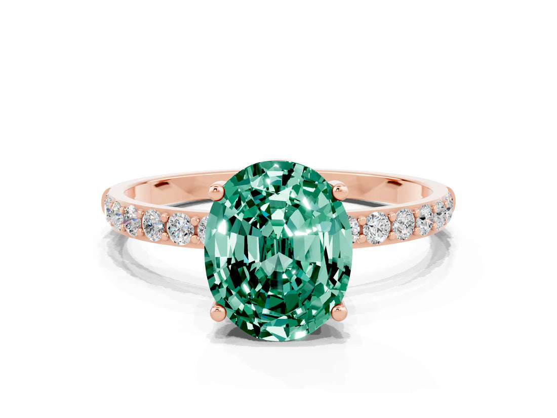 Rose gold Oval Cut Diamond Pavé Band with Six-Prong Setting