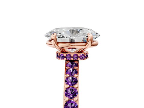 Rose gold Oval Cut Diamond Pavé Engagement Ring with Round with Amethyst side stone Accents and Prong Setting_5