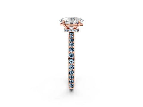 Rose gold Oval Cut Diamond Pavé Engagement Ring with Round with Aquamarine side stone Accents and Prong Setting_2