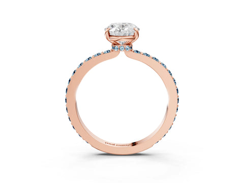Rose gold Oval Cut Diamond Pavé Engagement Ring with Round with Aquamarine side stone Accents and Prong Setting_3