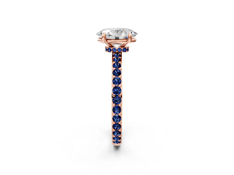 Rose gold Oval Cut Diamond Pavé Engagement Ring with Round with Blue Sapphire side stone Accents and Prong Setting_2
